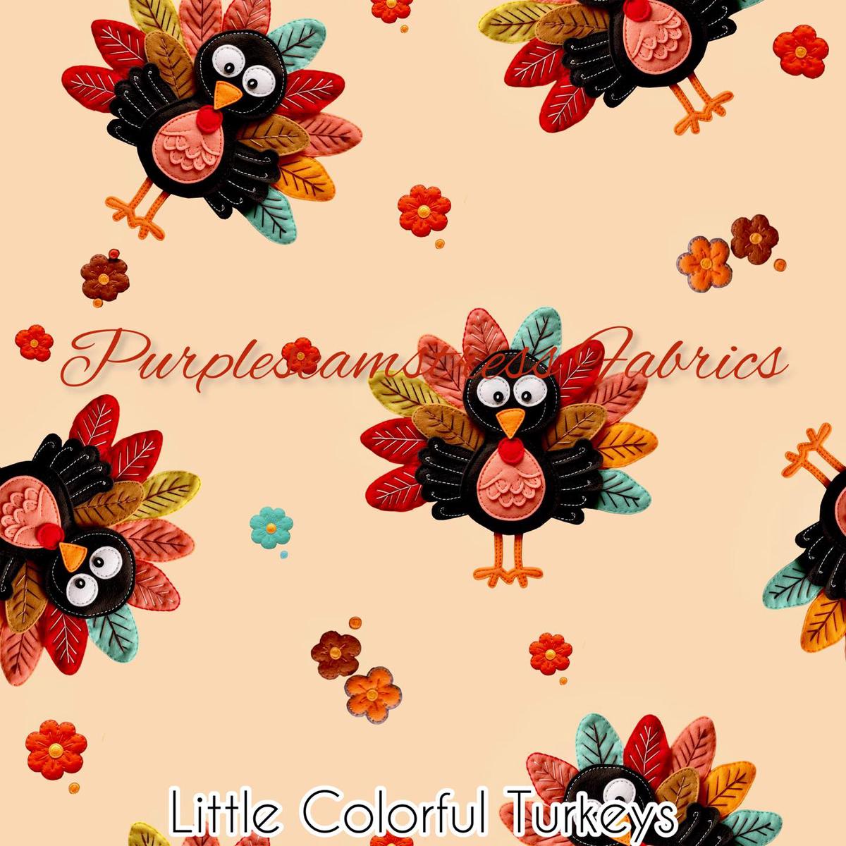Little Colorful Turkeys  Fabric