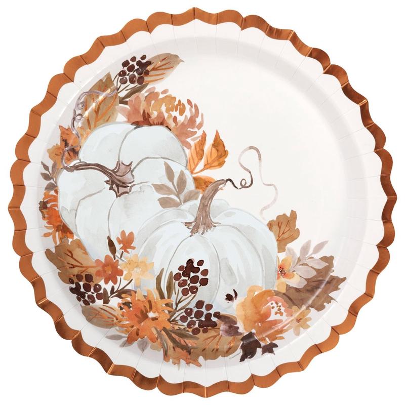 Thankful Harvest Large Lunch Paper Plates, 11 Inches, 8 Count