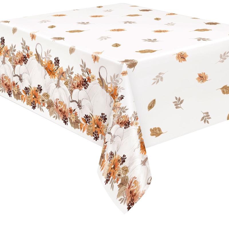 Thankful Harvest Rectangular Plastic Table Cover, 54 x 84 Inches, 1 Count