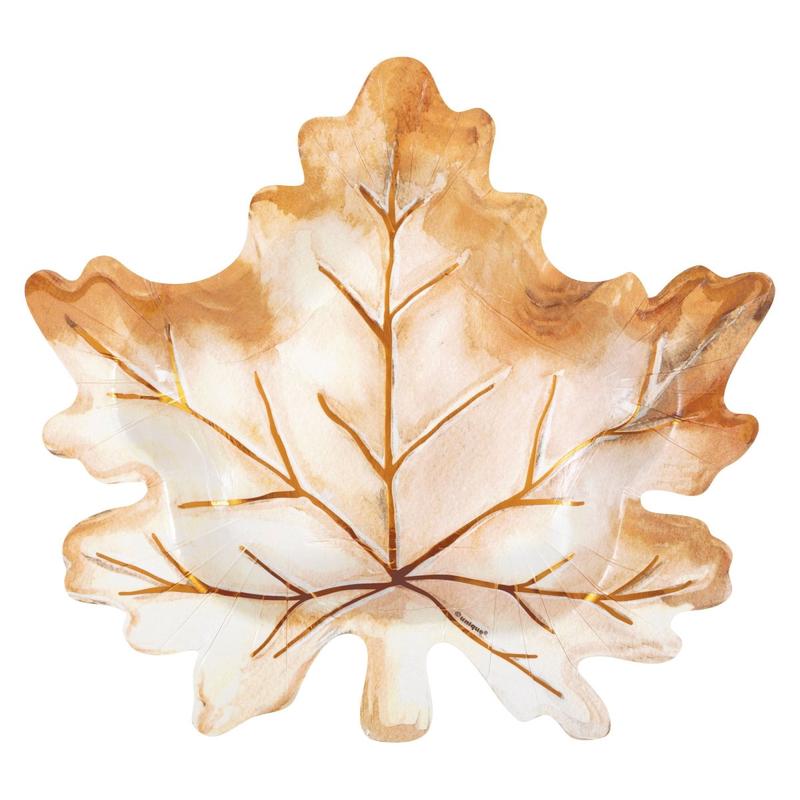 Thankful Harvest Small Leaf Shaped Dessert Paper Plates, 7 Inches, 8 Count