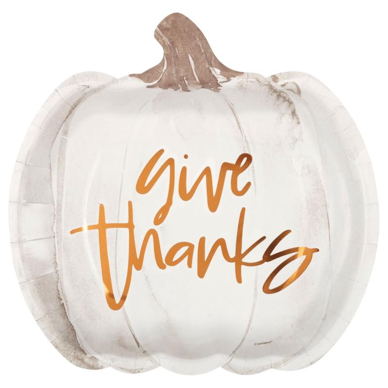 Thankful Harvest Small Pumpkin Shaped Dessert Paper Plates, 7 Inches, 8 Count