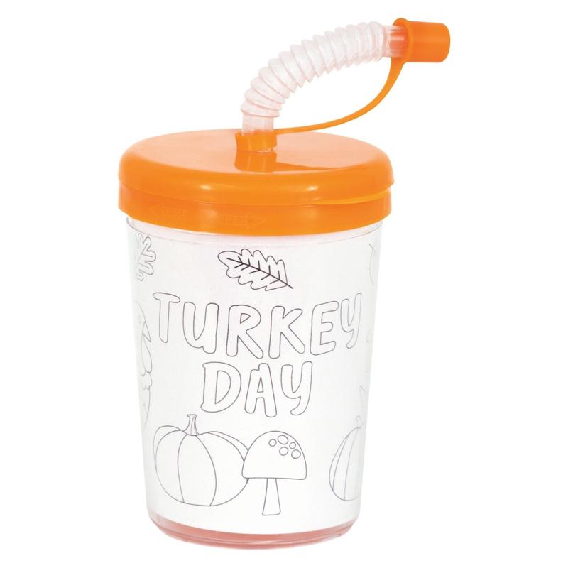 Turkey Day Plastic Cup with Straw, 6 Oz, 1 Count