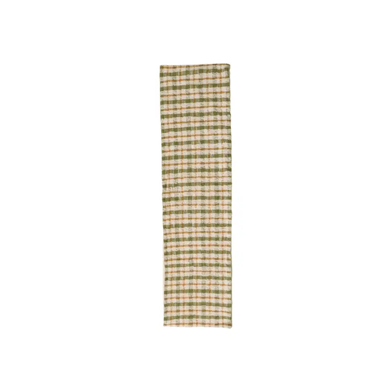Woven Cotton Table Runner - Cream, Green & Yellow Plaid