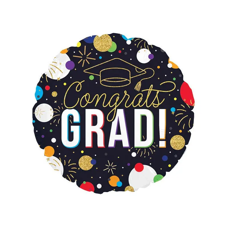 31" CONGRATS GRAD GOLD BLACK FOIL BALLOON