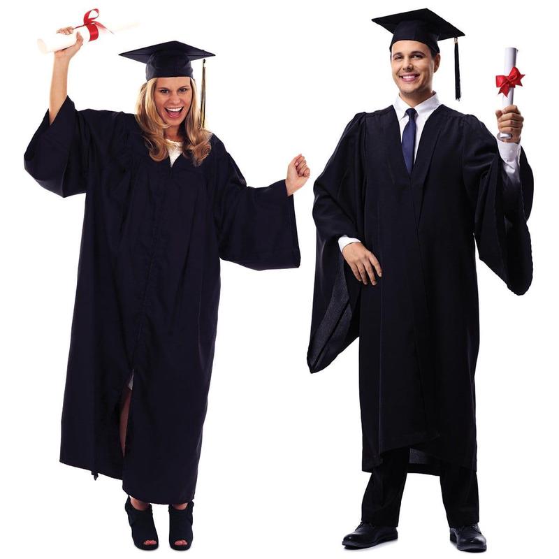 Black Graduation Gown with Hat for Adults