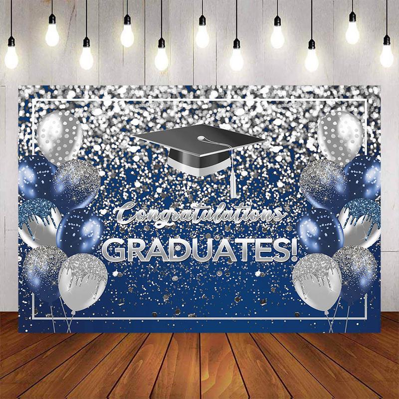 [Clearance] Mocsicka Blue Balloon Congratulations Graduates Backdrop