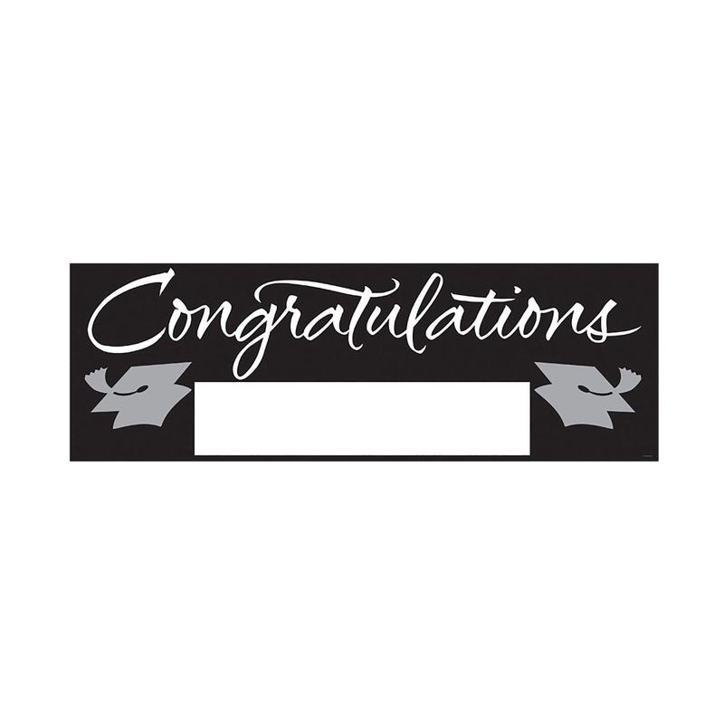 Fill-In Giant Graduation Banner, Black and Silver, 60 Inches, 1 Count
