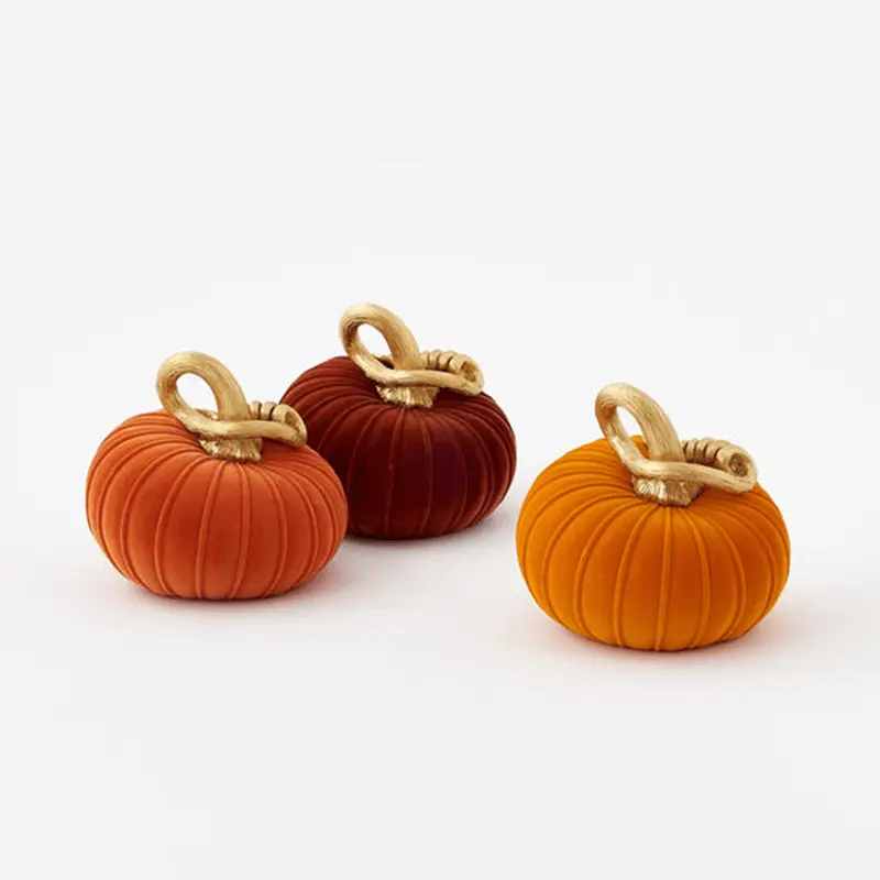Flocked Curly Stem Pumpkin - 3 Style Options
