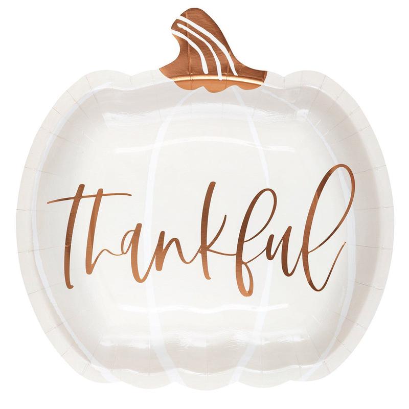 Friendsgiving Large Pumpkin Shaped Lunch Plates, 9 Inches, 8 Count
