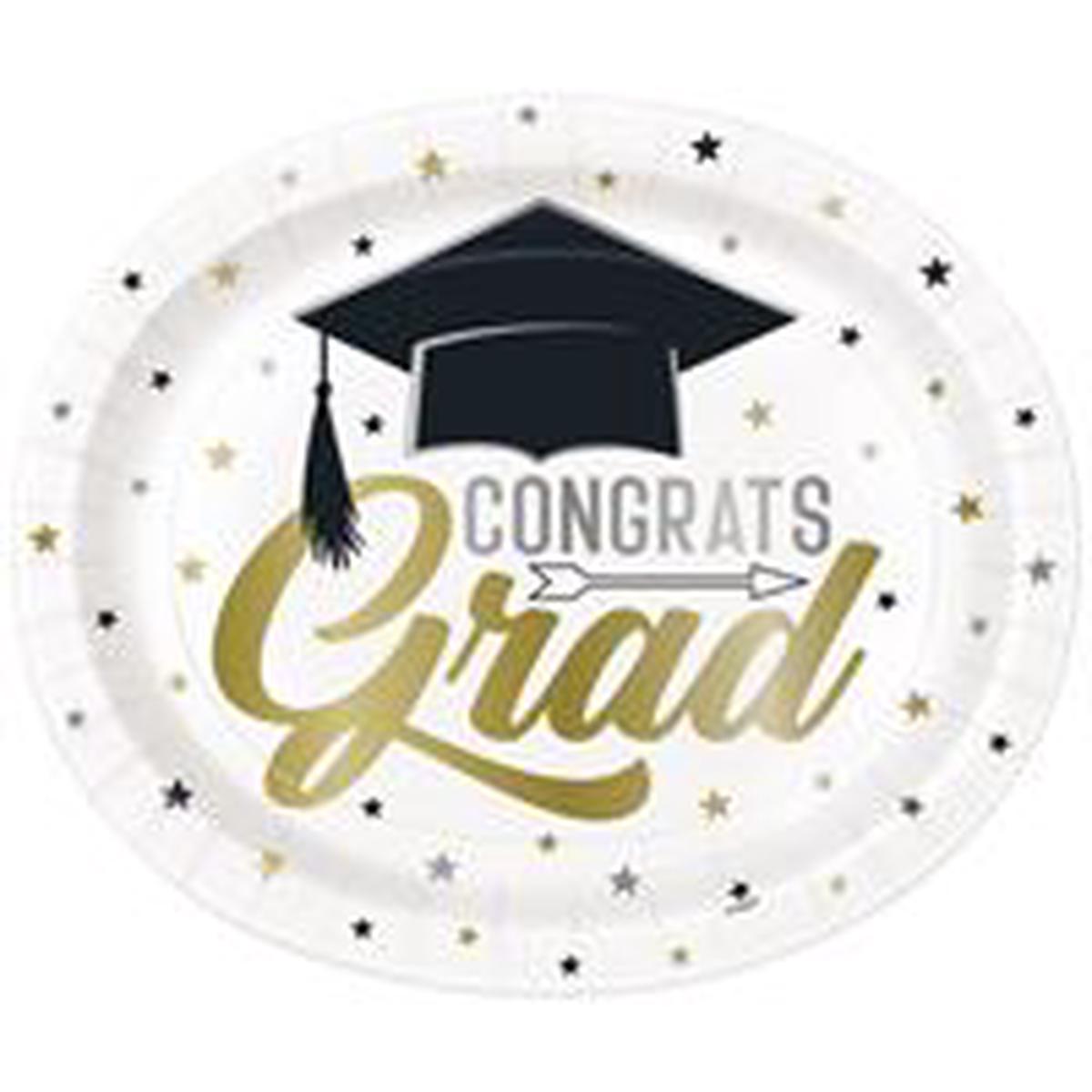 Stars & Caps Graduation - Oval 12" Plates 8ct