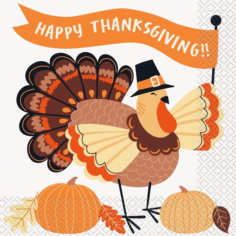 Turkey Day Large Lunch Napkins, 16 Count
