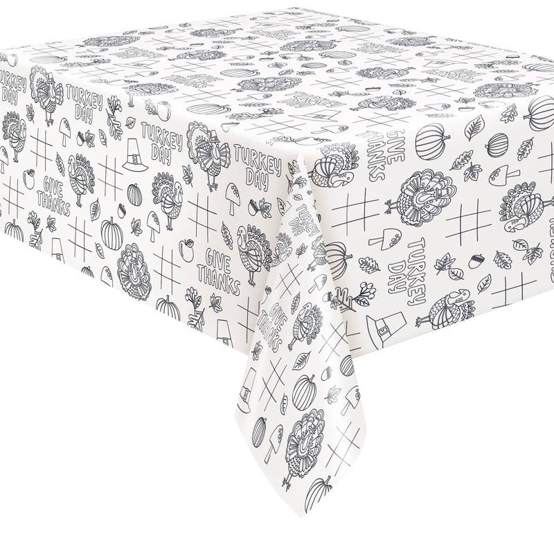 Turkey Day Rectangular Paper Coloring Table Cover, 54 x 84 Inches, 1 Count