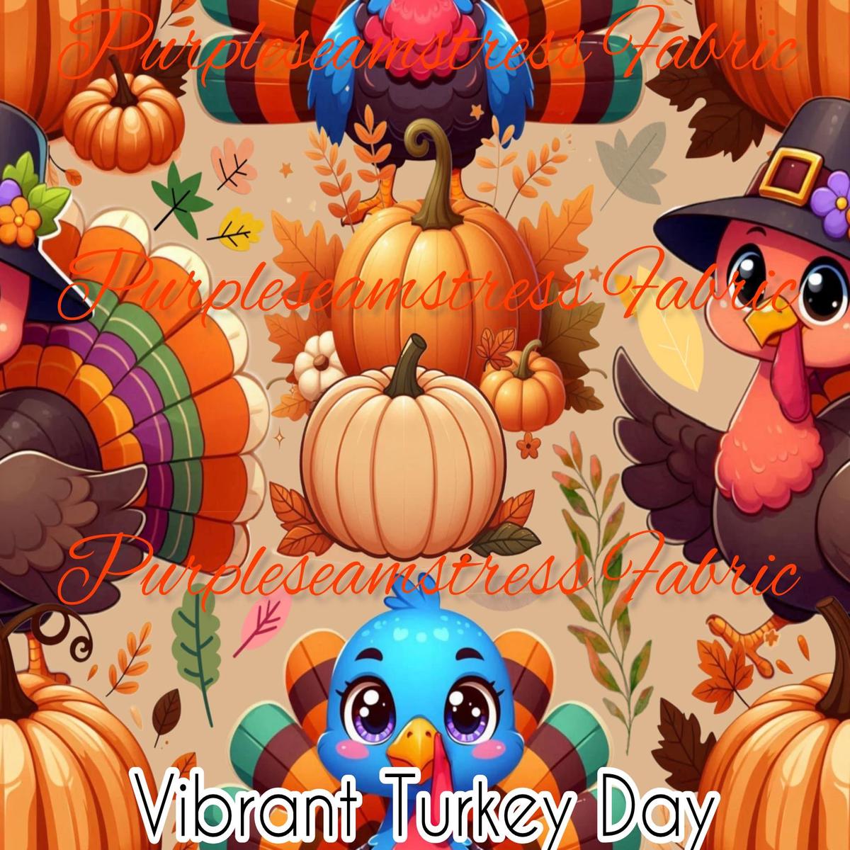 Vibrant Turkey Day  Fabric
