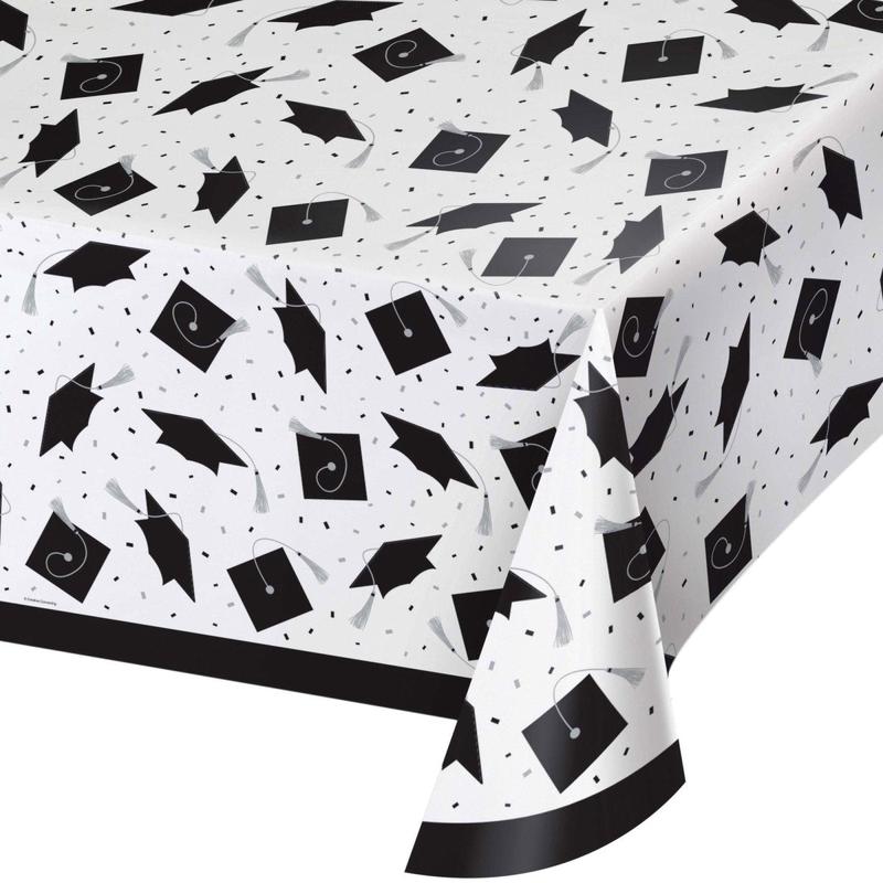 White Grad Rectangular Plastic Table Cover, 54 x 102 Inches, 1 Count