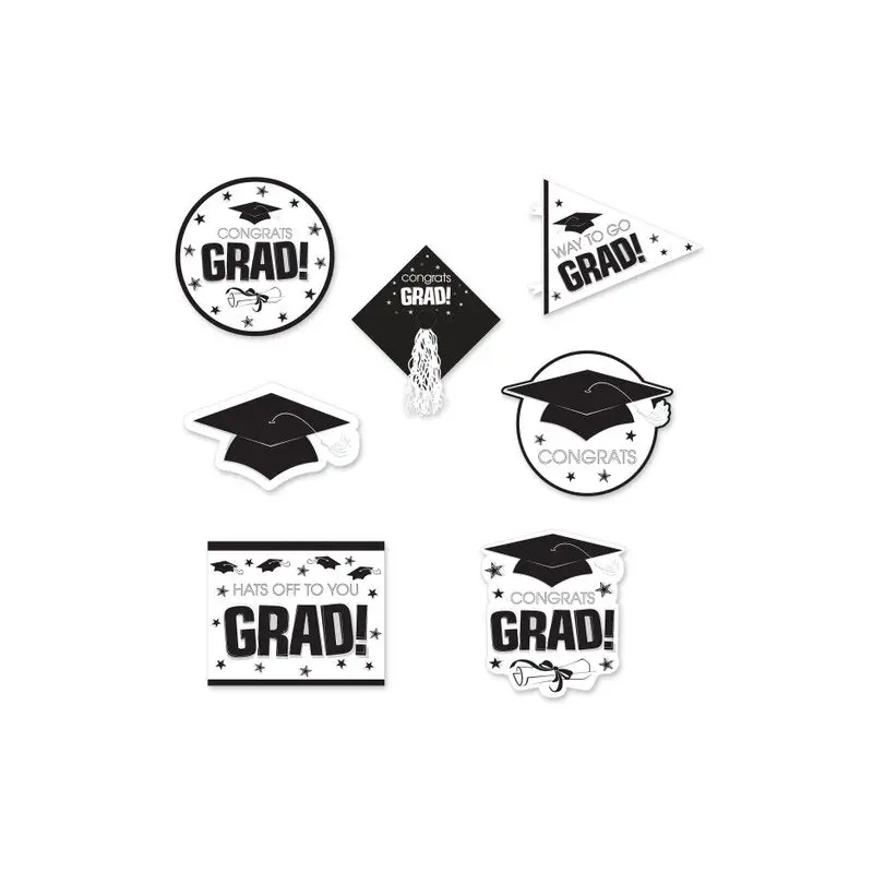 16 Piece Graduation Print White and Black Cutouts