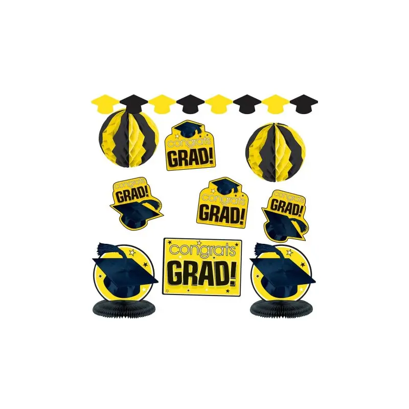 "congrats Grad!" Graduation Party Room Decorating Kit (10 Piece), Yellow/Black, One Size