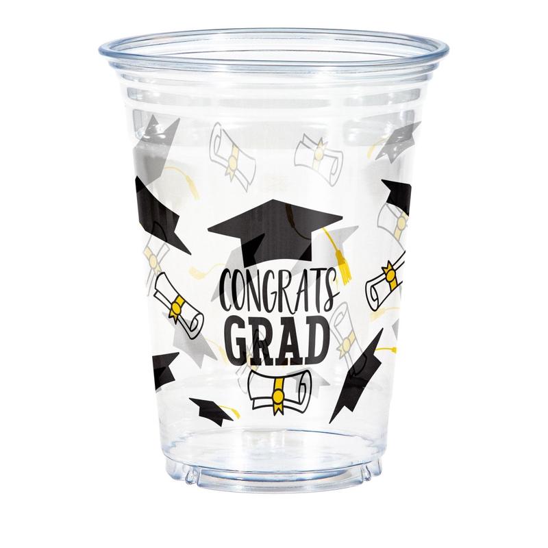 Congrats Grad Plastic Favour Cups, 16 Oz, 8 Count