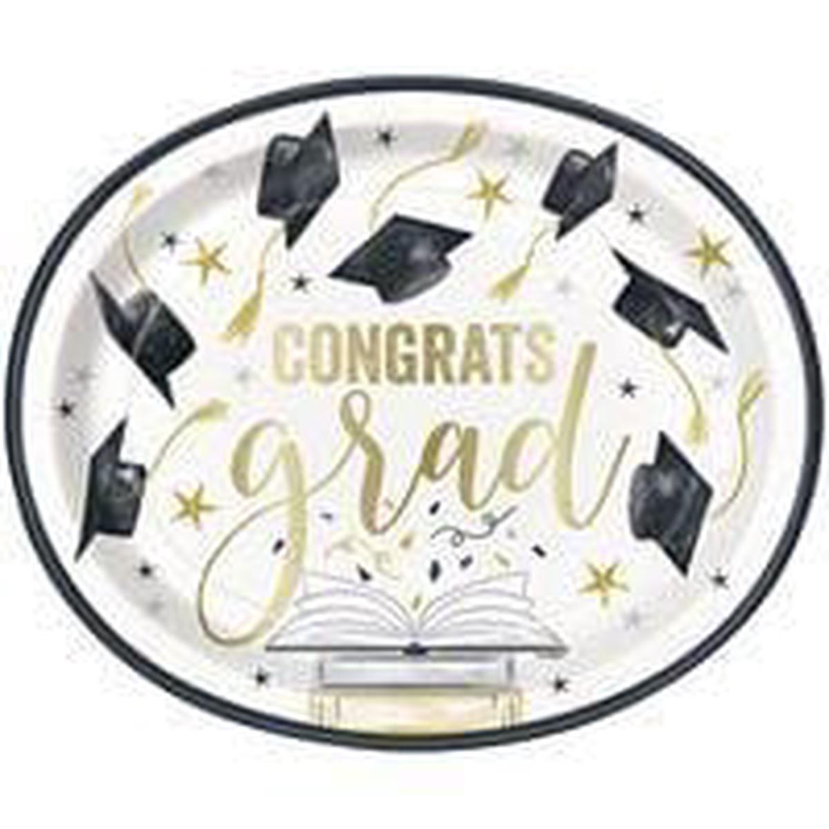 Golden Star Graduation "Congrats Grad" 12" Oval Plates 8ct