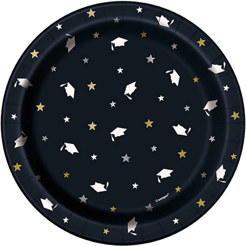 Stars and Caps Small Round Dessert Paper Plates, 7 Inches, 8 Count