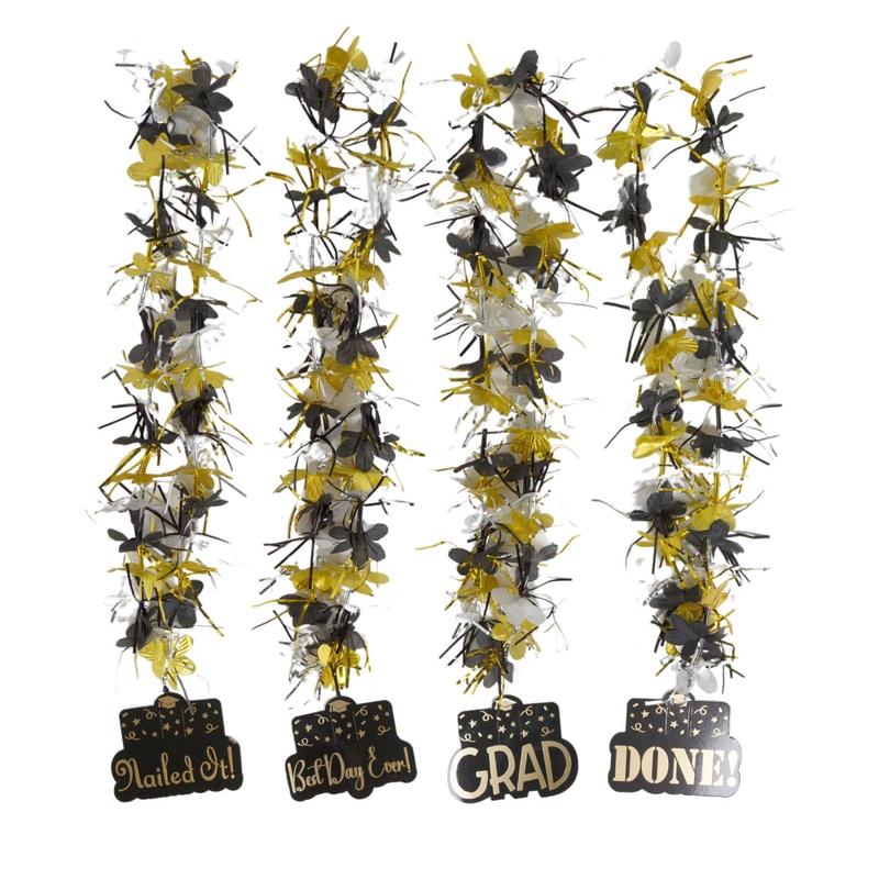 Tinsel Grad Lei, Black and Gold, Assortment, 1 Count