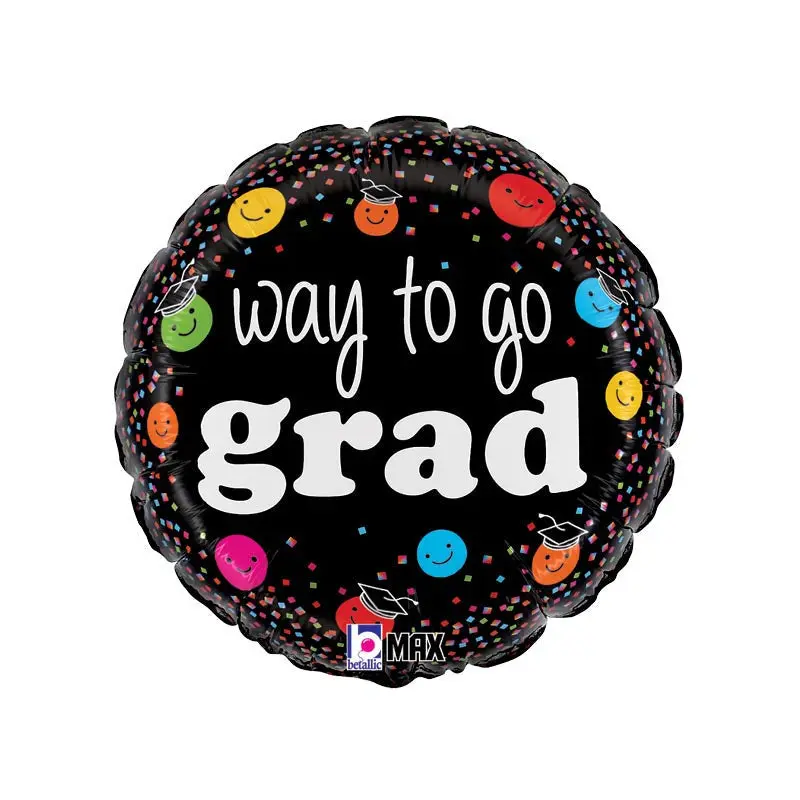 18" GRADUATION WAY TO GO GRAD SMILEY FACES FOIL BALLOON