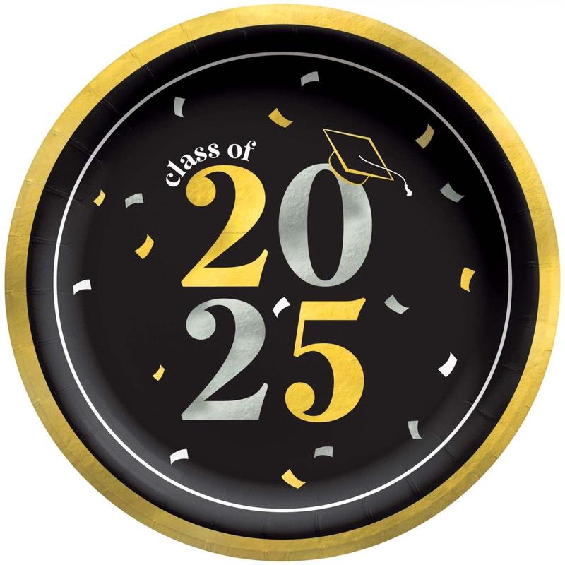 2025 Class Dismissed Small Round Dessert Paper Plates, 7 Inches, 20 Count