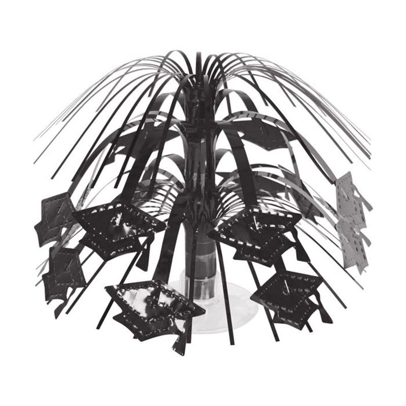 Black Grad Cap Mini Cascade Centerpiece, 7.5 Inches, 1 Count