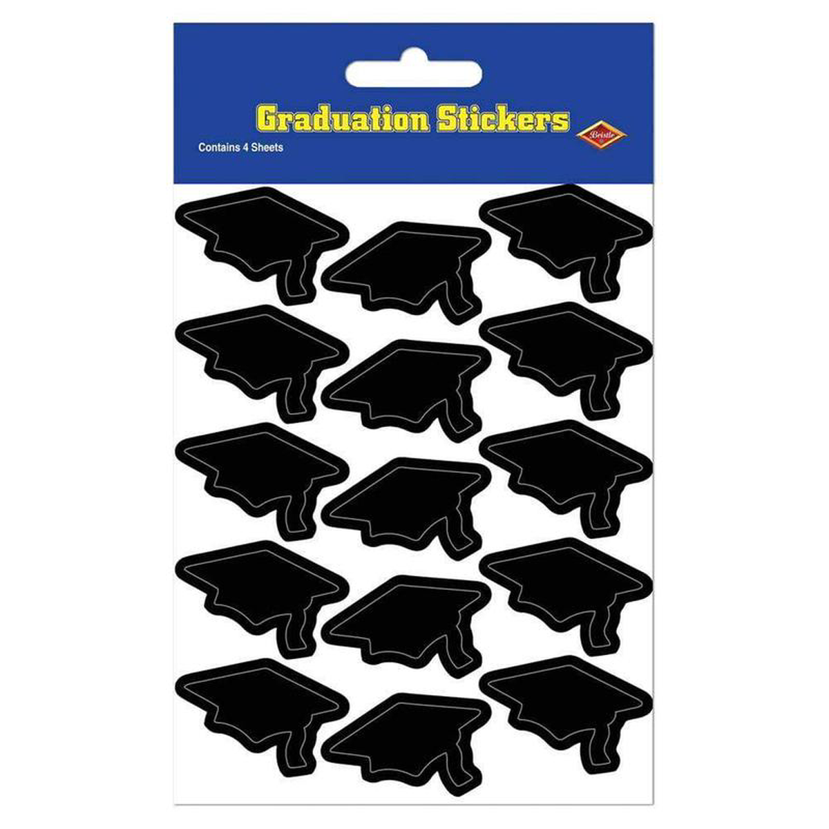 Black Grad Cap Stickers 60ct