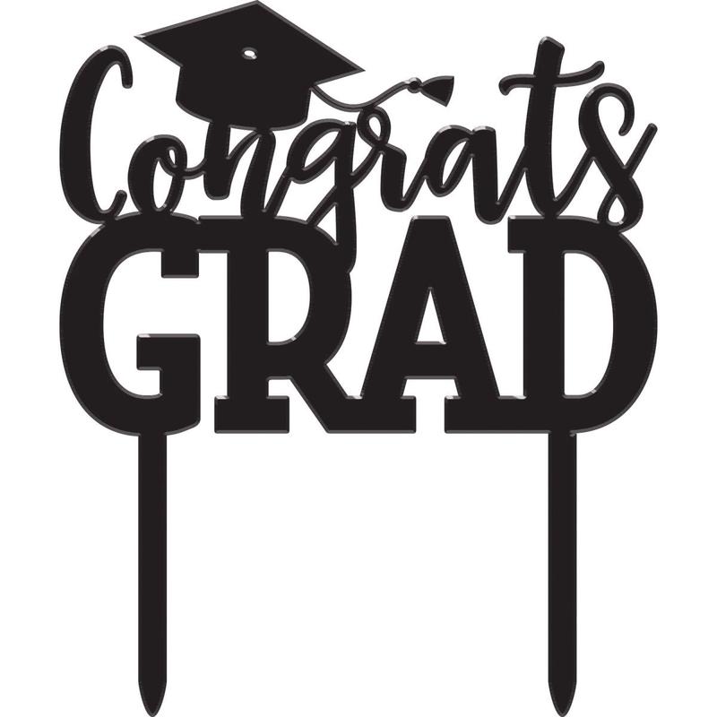 Congrats Grad Black Cake Topper, 1 Count