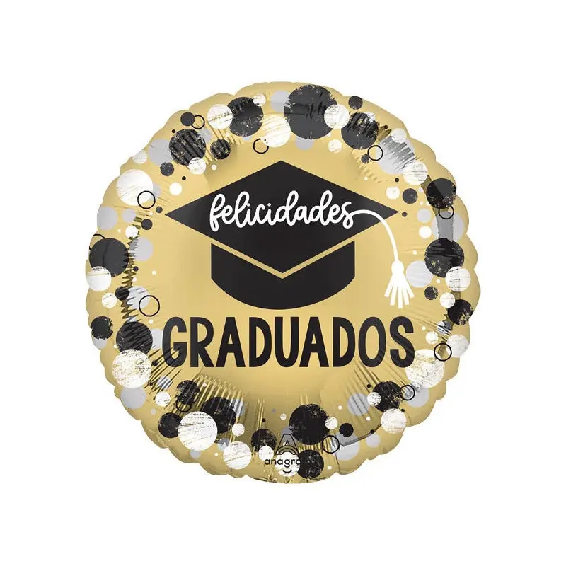 E001 17" FELICIDADES GRADUADOS CIRCLES DOTS FOIL BALLOON
