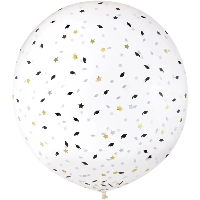 Grad Cap Confetti Latex Balloons, 24"