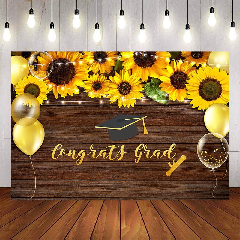 Mocsicka Wooden Floor and Sunflowers Graduation Party Decor