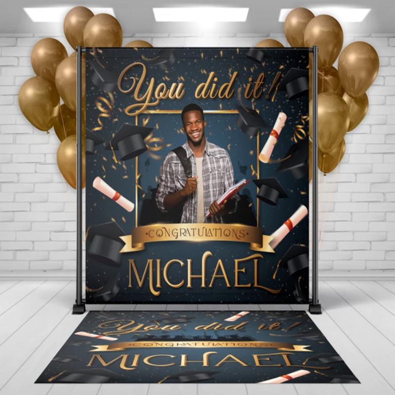 Mocsicka You Did it Black Congratulations Graduation Party Photo Custom Backdrop