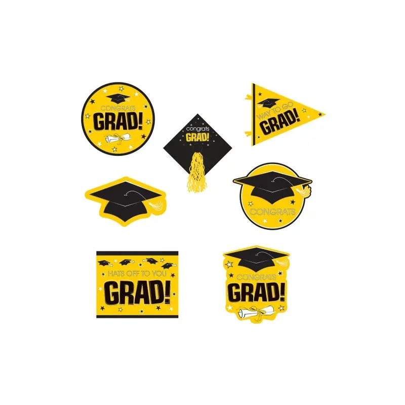 Yellow Graduation Cutouts 16ct - Congrats Grad Decorations