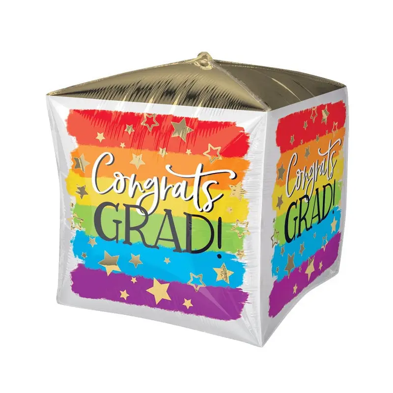15" GRAD CUBEZ PAINTED RAINBOW GRAD FOIL BALLOON