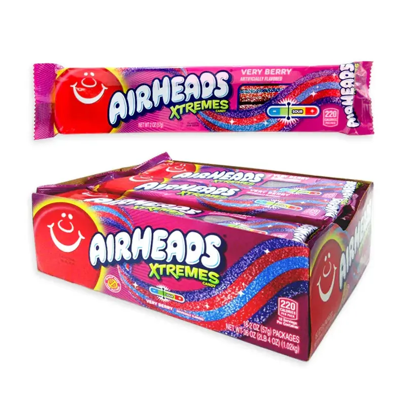 AirHeads Xtremes Sour Belts 2-Ounce Packs - Very Berry: 18-Piece Box