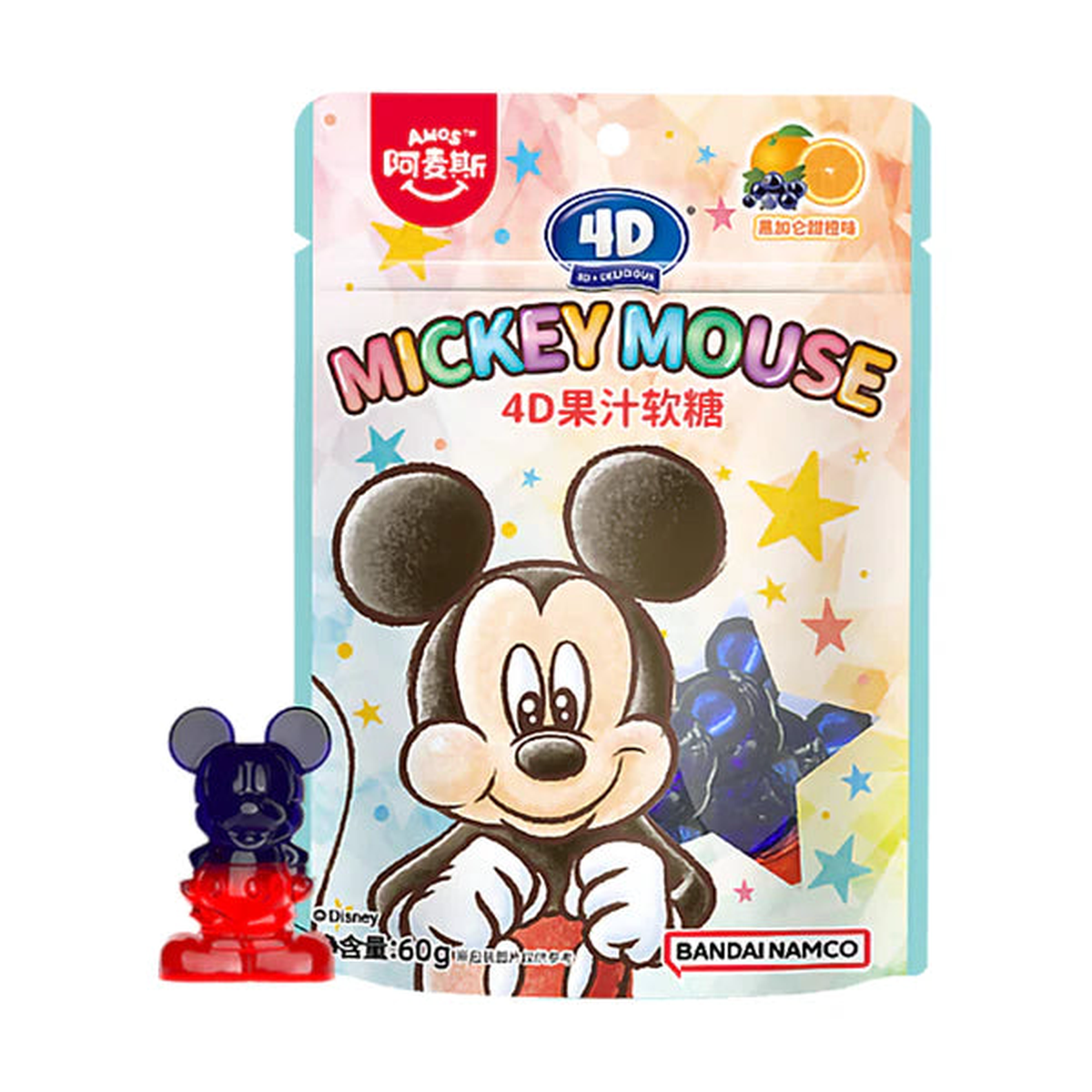 Amos 4D Mickey Mouse Blackcurrent Orange Candy 60g