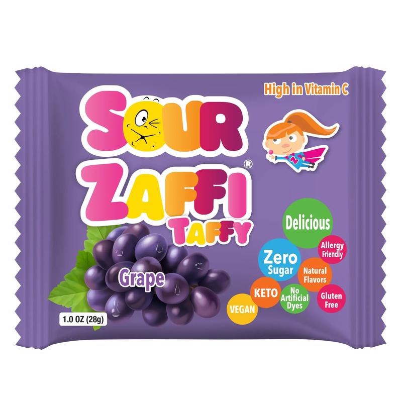 Zolli Zaffi Sugar Free Sour Taffy Grape 1oz Bars 5 pack