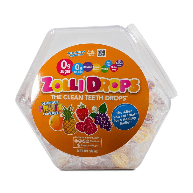 Zolli Drops Assorted Fruit Large Hex Shape Jar 26oz