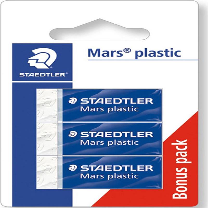 3 white mini erasers mars plastic 3pc (#119835)