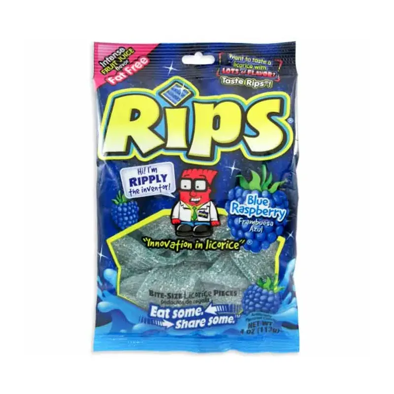 Rips Blue Raspberry Bite Size Licorice Pieces: 12-Piece Case