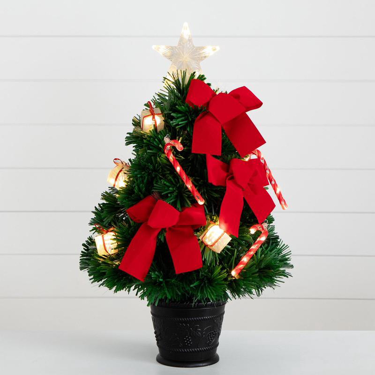 24in Pre-Lit Fiber Optic Classic Star Topped Artificial Christmas Tree with Decorative Planter