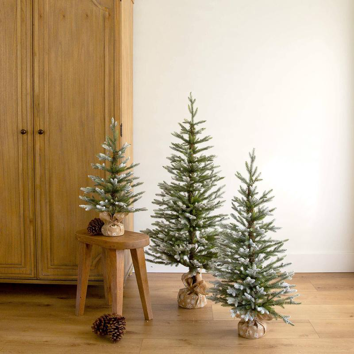 28217 38217 48217 Artificial Snowed Balsam Fir Christmas Tree in Burlap Wrapped Base 8211 Set of 3