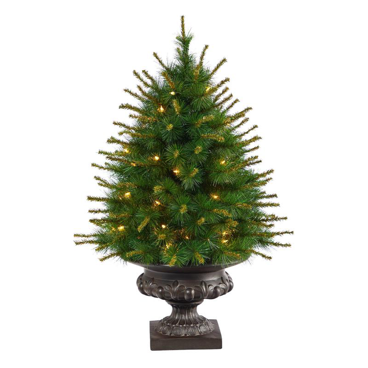 35 New England Pine Artificial Christmas Tree with 50 Clear Lights and 117 Bendable Branches in Iron Colored Urn