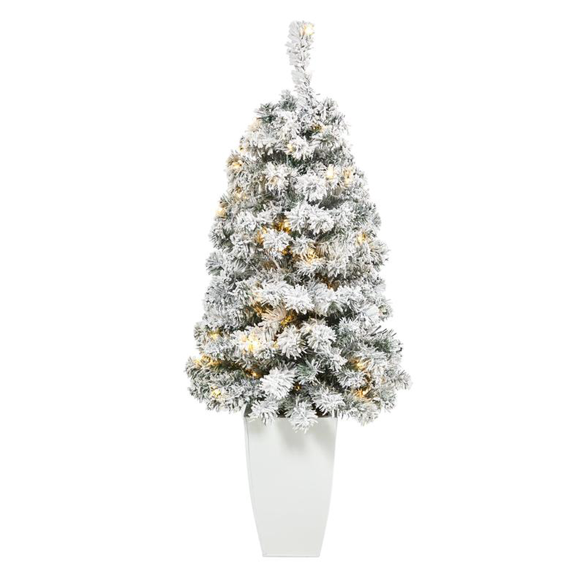 358217 Flocked Rock Springs Spruce Artificial Christmas Tree with 50 Clear LED Lights in White Metal Planter