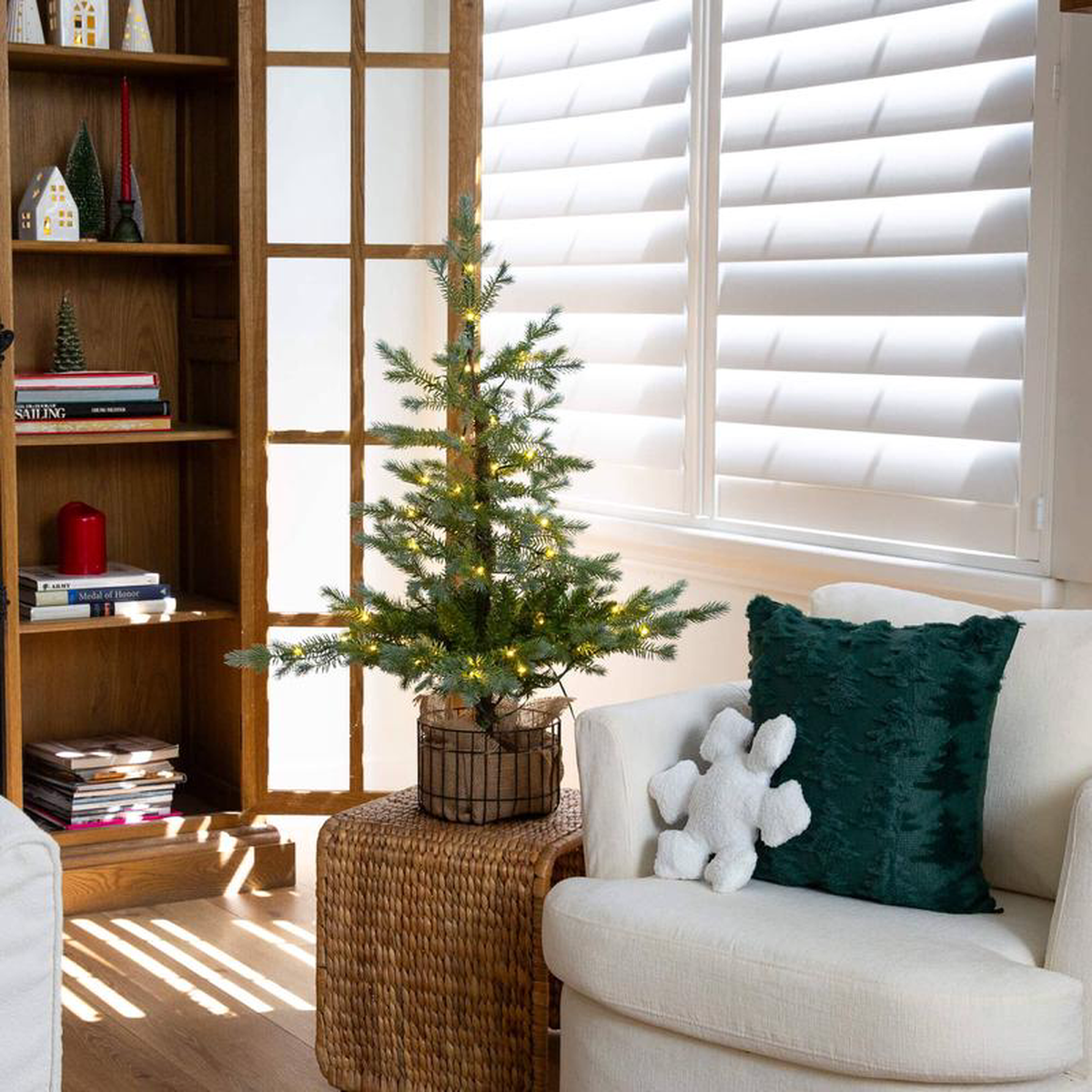 38217 Pre-Lit Artificial Christmas Tree in Jute Wire Planter with 30 Warm White LED Lights