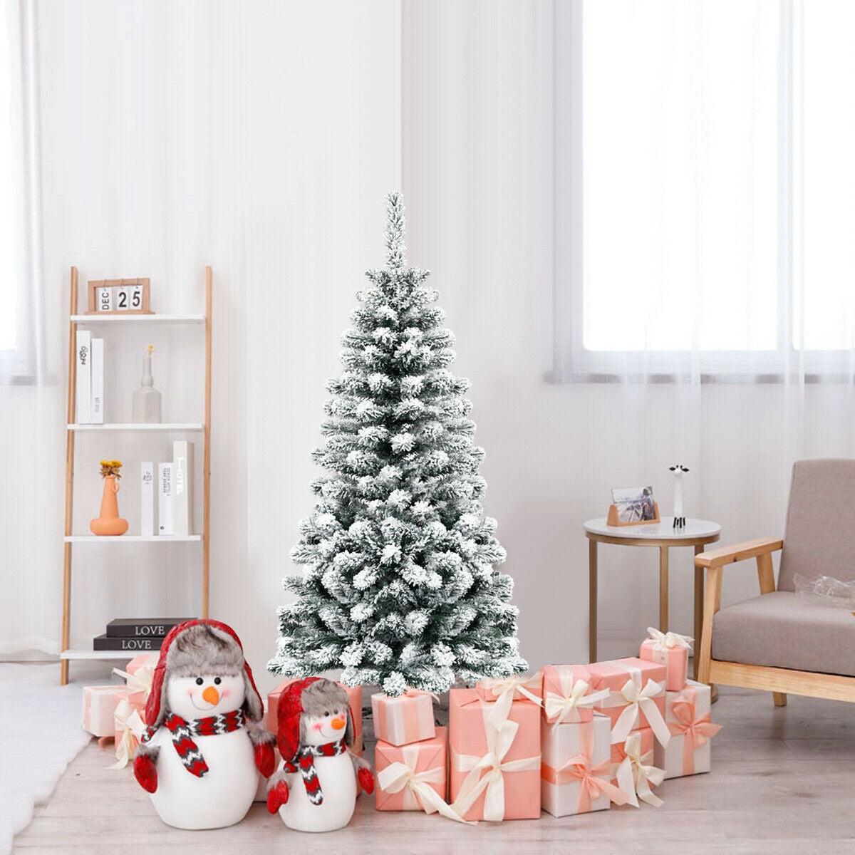 4.5  242  4.5 Feet Unlit Hinged Snow Flocked Artificial Pencil Christmas Tree with 242 Branch