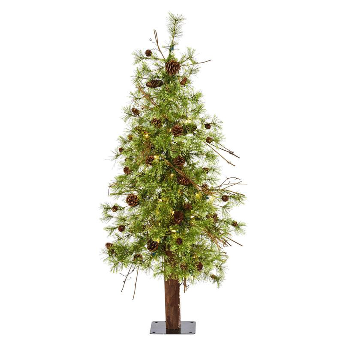 4 Wyoming Alpine Artificial Christmas Tree with 50 Clear (multifunction) LED Lights and Pine Cones on Natural Trunk