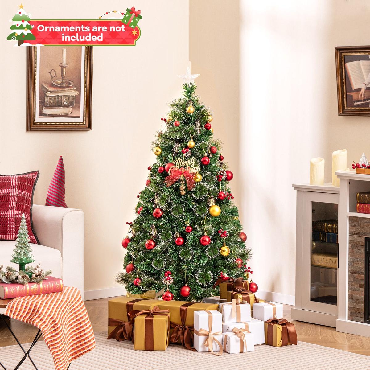 5  5 Feet Artificial Christmas Tree with Red Berries and Kerosene Lamps