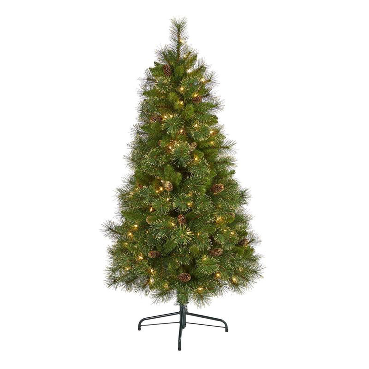 5 Golden Tip Washington Pine Artificial Christmas Tree with 150 Clear Lights Pine Cones and 432 Bendable Branches